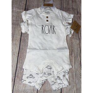 Rae Dunn 0-3M Roar Dinosaur Romper Set One Piece NEW